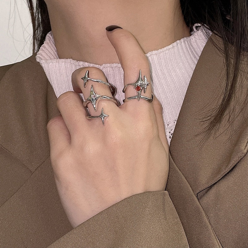 New Design Irregular Zircon Star Ring Creative Spiral Cross Star Open Rings Aesthetic Geometric Jewelry Party Gift