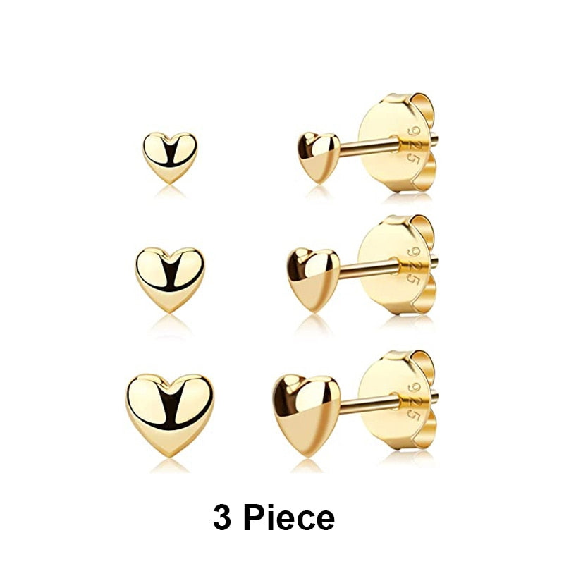 CANNER Aros 18K Gold Plated Earring Set 925 Sterling Silver Small Ear Bone Piercing Earrings For Women 3PCS Jewelry Accessories
