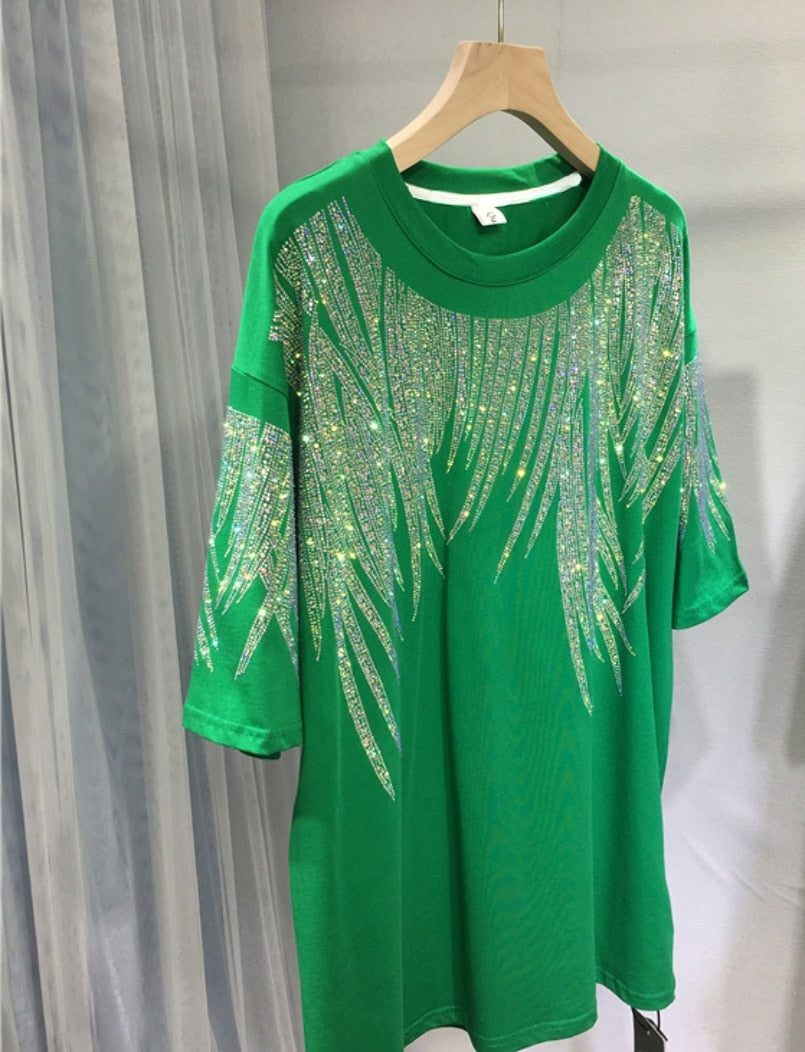 L-4XL Plus Size Tops Rhinestone Graphic T-shirt