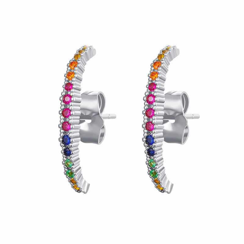 SIPENGJEL Fashion Single Row Crystal Zircon Geometric Stud Earrings for Women Ear Hook Clip Earrings Statement Piercing Jewelry