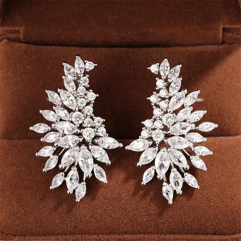 Huitan Gorgeous Women's Stud Earrings Full with Dazzling CZ Stone Sparkling Ear Piercing Earrings Party Jewelry Drop Shipping