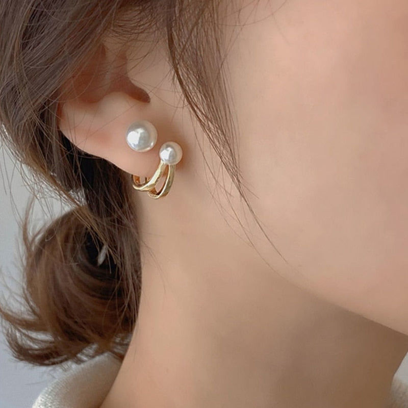 Korean Crystal Earrings Metal Pearl Ear Clips For Women Fashion Ear Claw Earring Girls Elegant Trendy Jewelry Party Gift