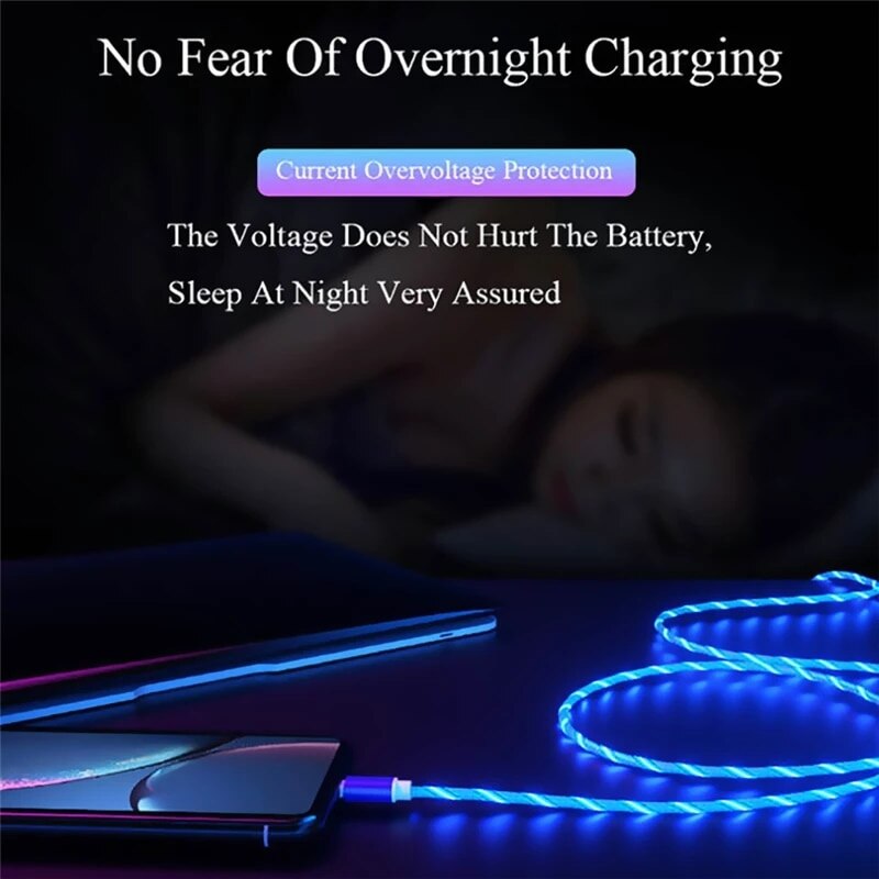 2m Type C Glowing Cable Mobile Phone Charging Cables LED Light Charger For Samsung Xiaomi iPhone Charge Wire Co