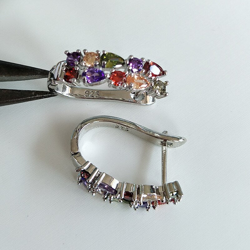 Wholesale 925 Slver Needle Luxury Sterling Silver Color Earrings Flash Colorful CZ Zircon Ear Studs Earrings Women Cheap Brincos