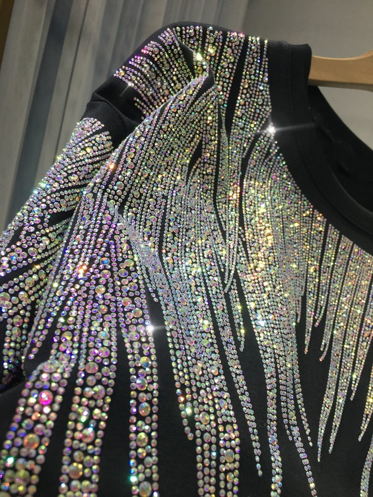 L-4XL Plus Size Tops Rhinestone Graphic T-shirt