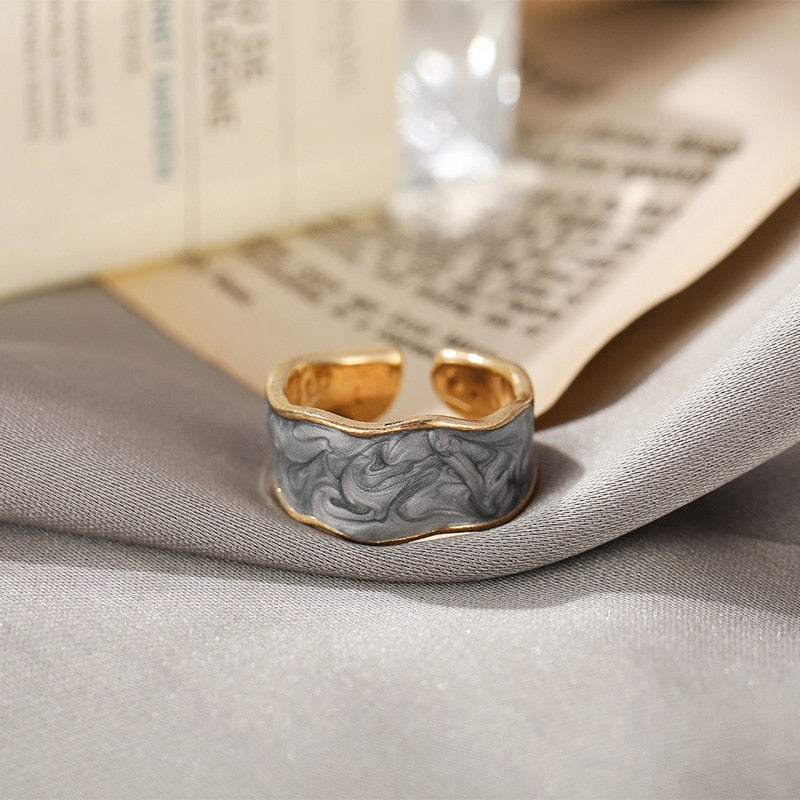 Retro Gold Color Double Oil Drip Open Rings for Women Luxury Irregular Adjustable Finger Ring 2023 New Trendy Wedding Jewelry