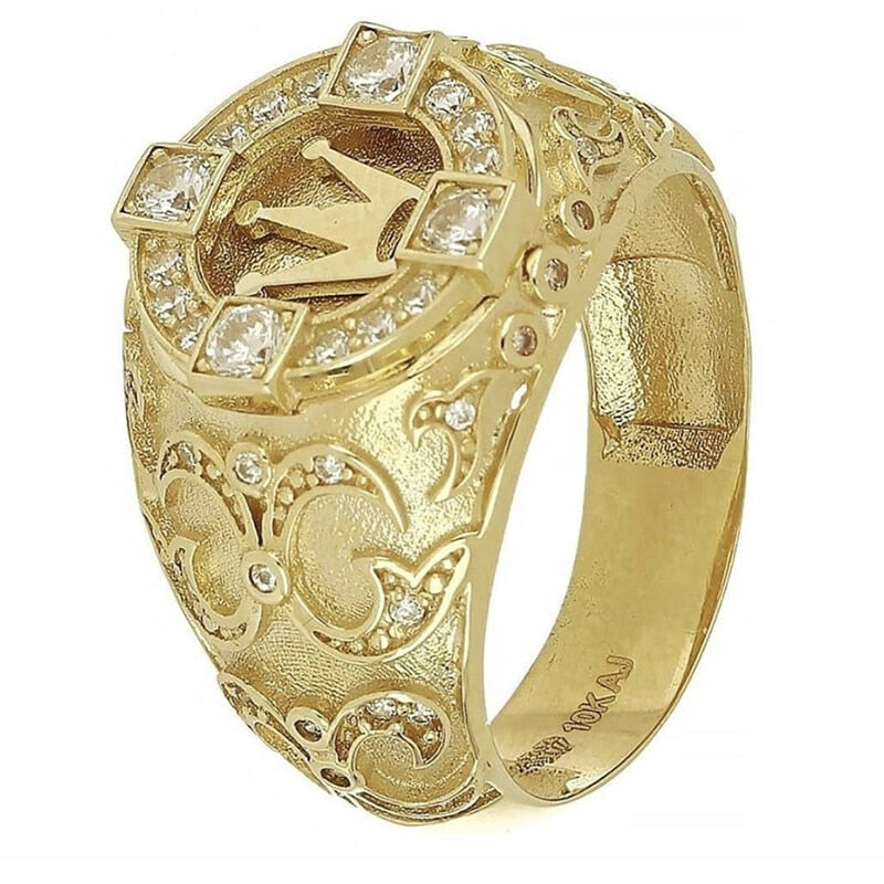 Luxury Micro Set Zircon Crown Rings for Men Women Gold Color Ring Party Banquet Jewelry Gift