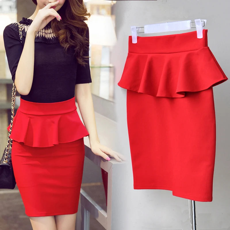 Slim Fit High Waist Ruffle Pencil Skirt - Jeglowstore