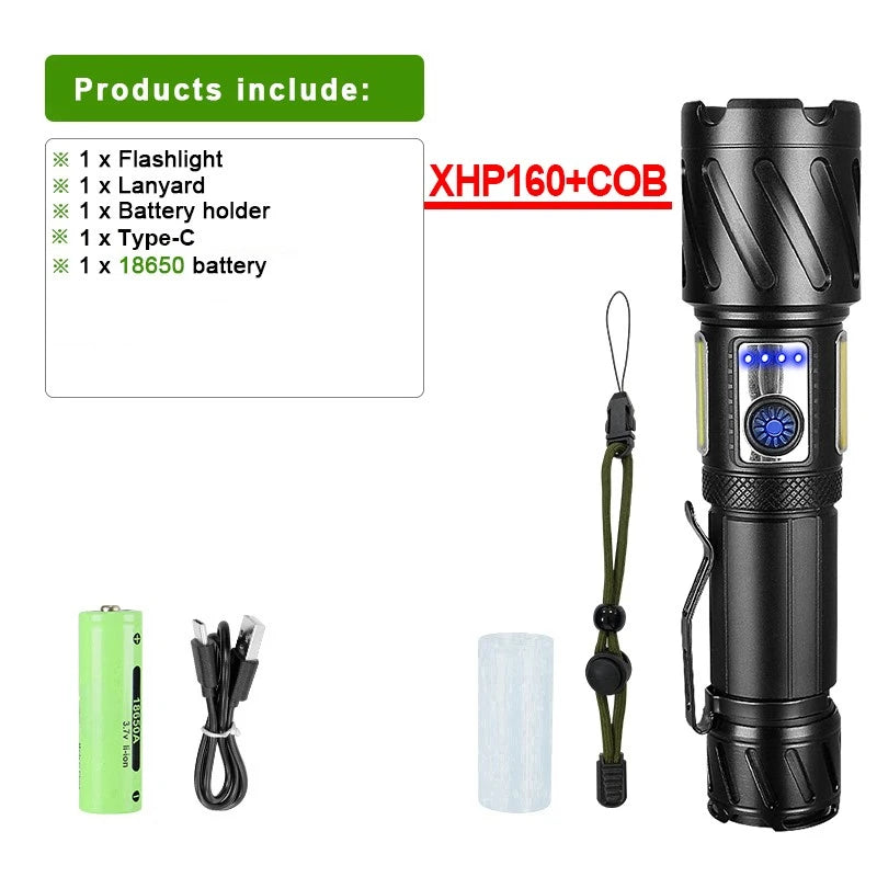 High Power Tactical Torch USB RechargeableLEDPowerful Flashlight with Magnet Tail Metal Clip for Outdoor Sports Camping Lantern - Jeglowstore