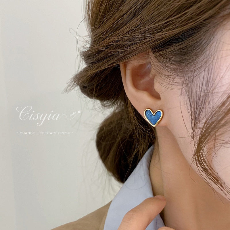 Fashion Rhinestone Stitching Heart Small Stud Earrings Pink Girls Daily Wear Earrings Girl Gift Jewelry 2022