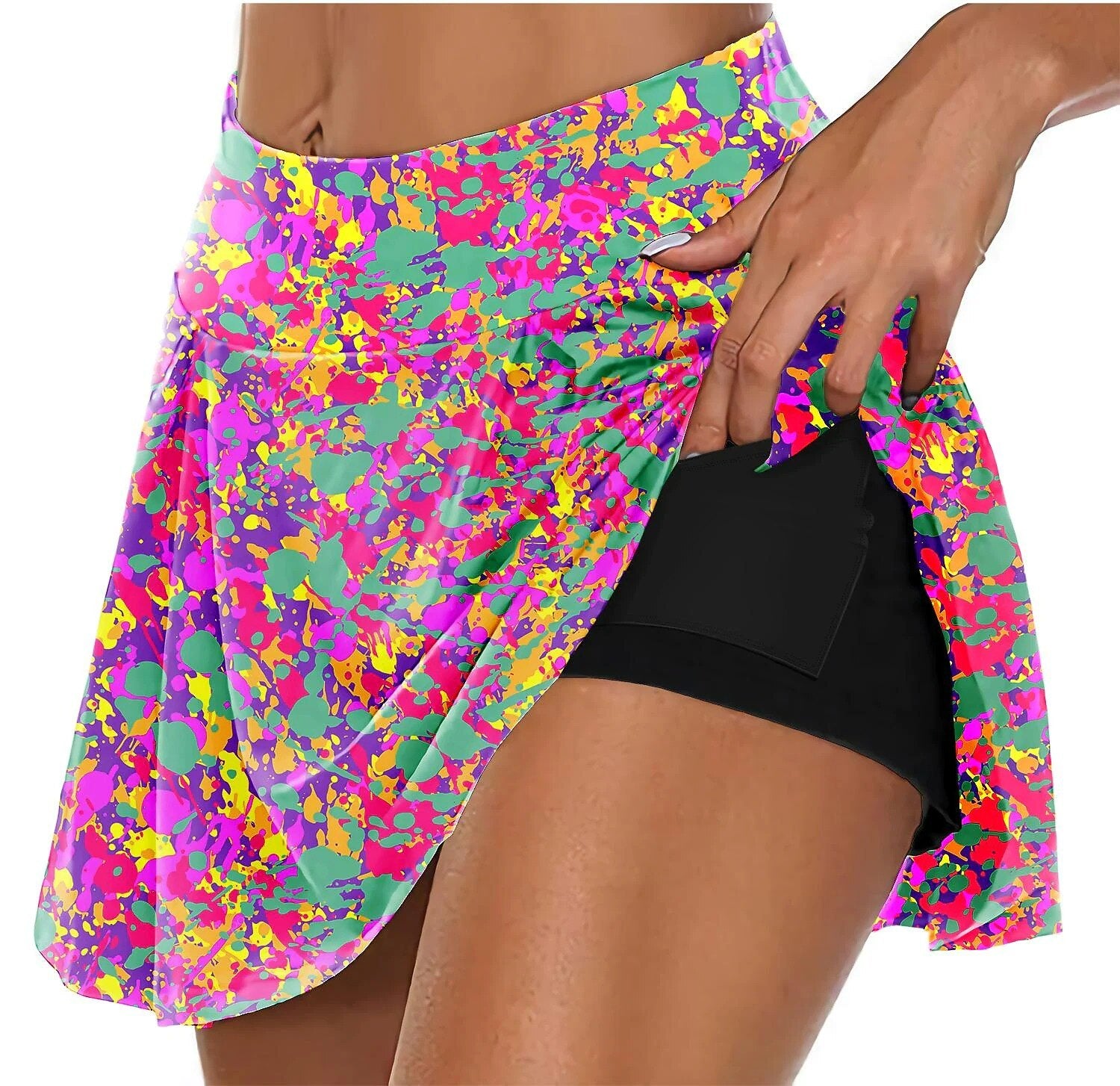 Women's Tennis Pleated Skirt 2 Pockets High Waist Double-Layer Anti Exposure Fitness Skirt Badminton Golf Pleated Skirt
