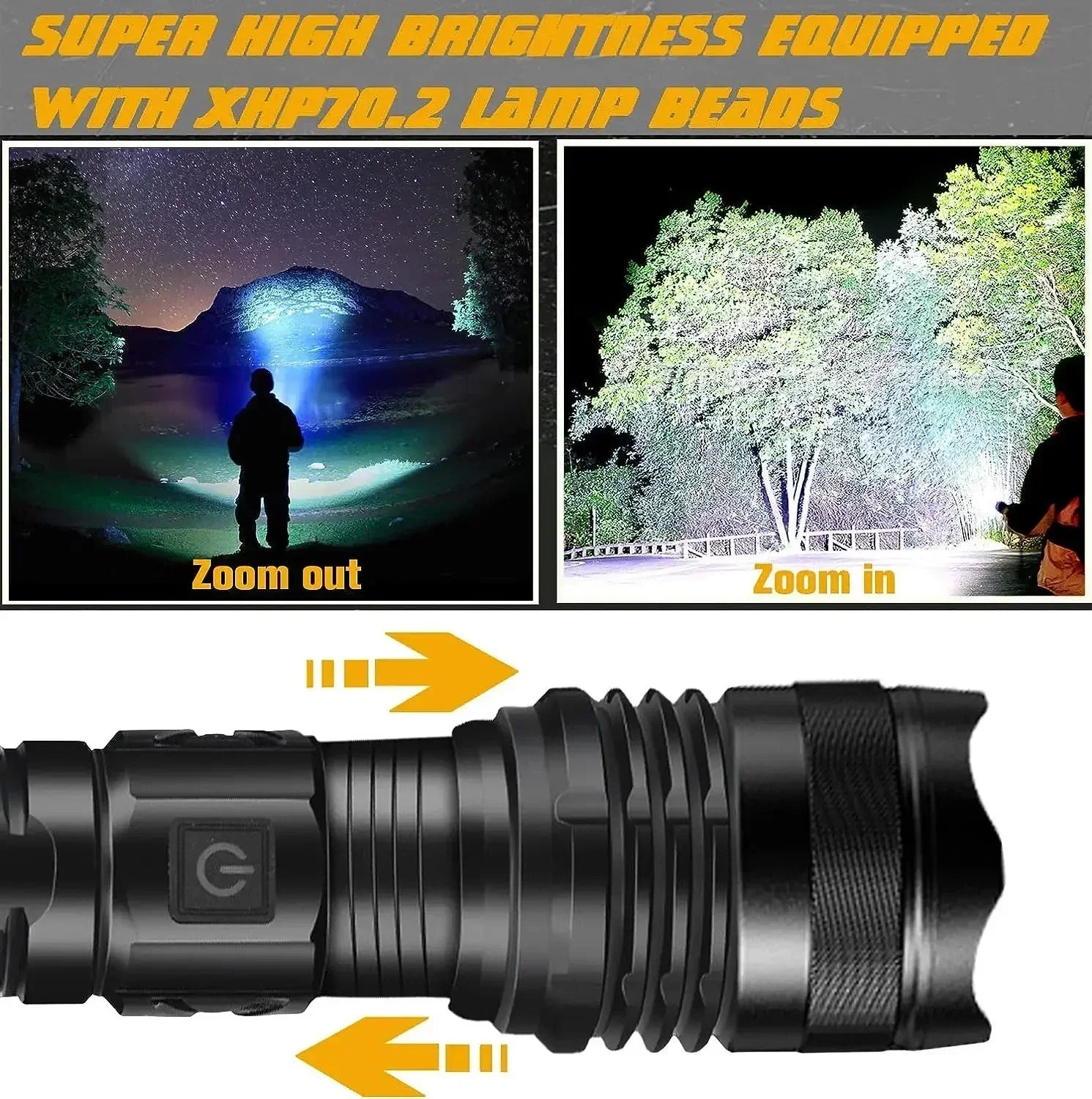 30W White Laser LED Flashlight Zoom Torch USB Rechargeable Light Outdoor Camping Hunting Fishing Walking Riding Lighting Lamp