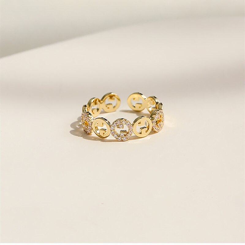 2023 Plated Trendy Light Luxury Adjustable Ring Women's Niche Design Word Fashion Personality Index Finger Ring Jewelry
