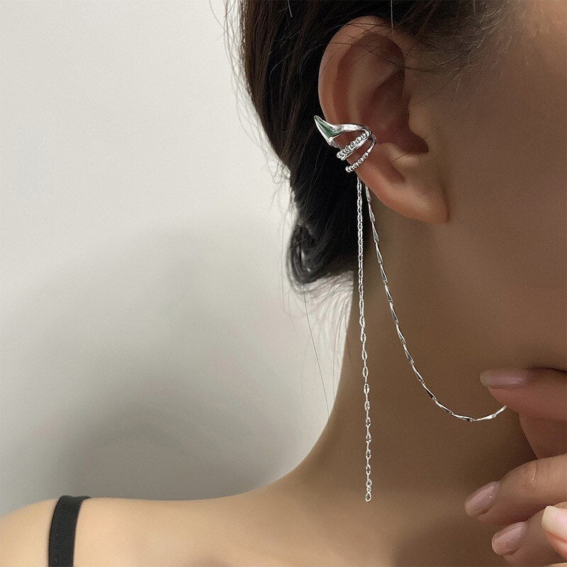 Simple Shine Star Cross Stud Earring Long Chain Tassel Earrings For Women Geometric Piercing Ear Jewelry Party Girl Gift