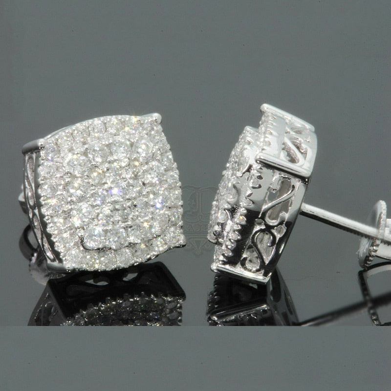 Hip Hop Square Zircon Earrings Men Women Geometric Micropavé Zircon Faux Color Stone Stud Earrings