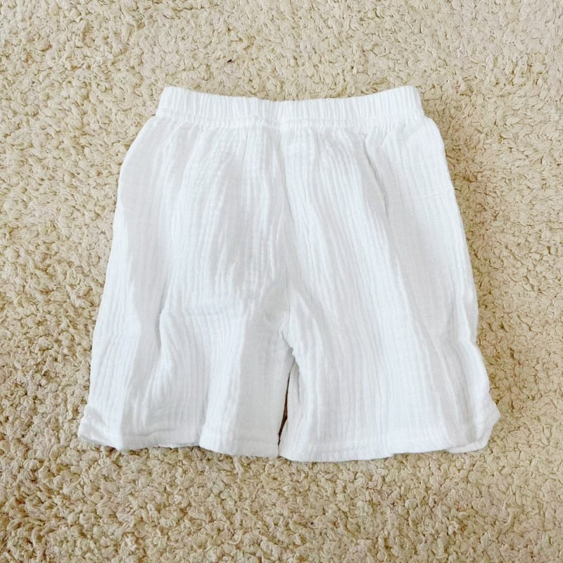 0-5Y Boys Girls Clothing Sets Summer Solid Cotton Linen T-shirts+Elasctic Shorts Kids Clothes Casual Clothing Sets for Children