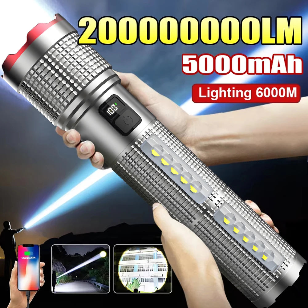 5000 MAH Powerful LED Flashlight Rechargeable Lamp Side Light Waterproof Tactical Lantern Handheld Torch Outdoor Camping Hiking - Jeglowstore