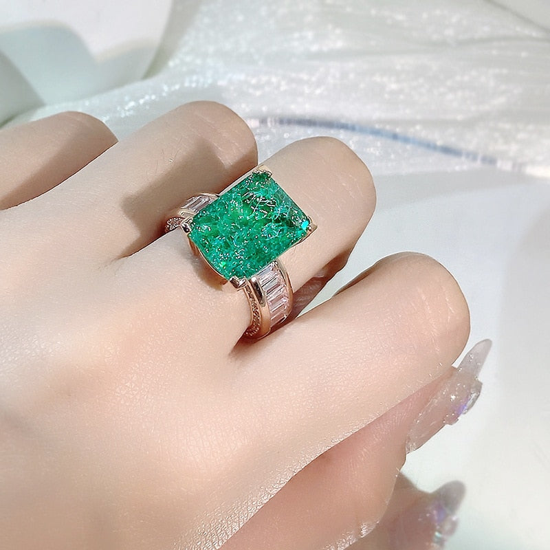 2022 NEW Fashion 18K Gold Emerald Paraiba Couples Ring For Women Full Diamond Zircon Engagement Valentine's Day Gift Jewelry