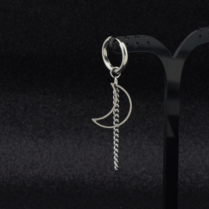 Vintage Men Stainless Steel Earrings Clip Cross Tassel Chain Ear Wrap Cuff Stud Earring Hipster Punk Piercing Ear Accessories