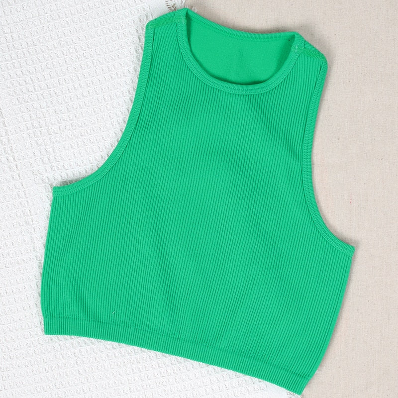 NORMOV Fitness Yoga Bra Sports Crop Tops Seamless Ribbed Sports Bras Tops Knit Paddleless Top Womens High Strength Shock Proof