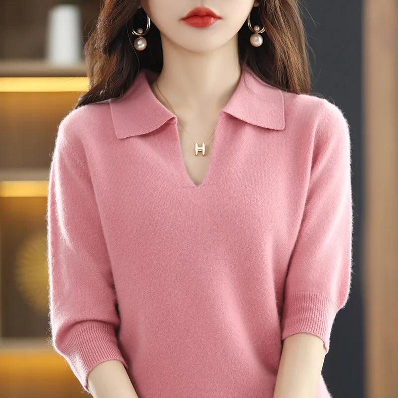 Women’s Solid Merino Knit T shirt - Jeglowstore