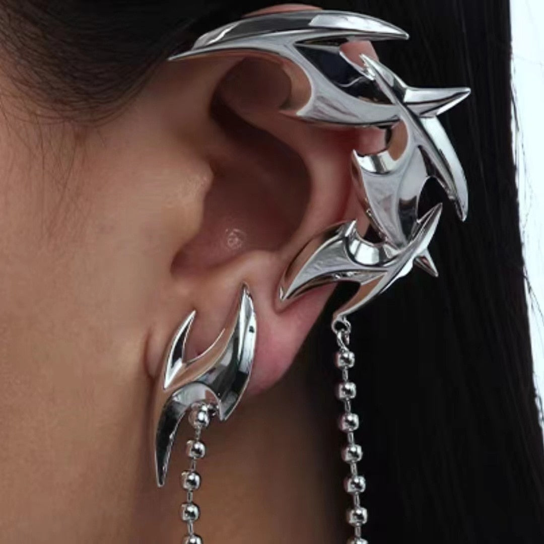 Punk Darts Shape Chain Tassel Clip Stud Earrings for Women Egirl Goth Y2K Ear Bones Clip Halloween Dancing Fashion Ear Jewelry