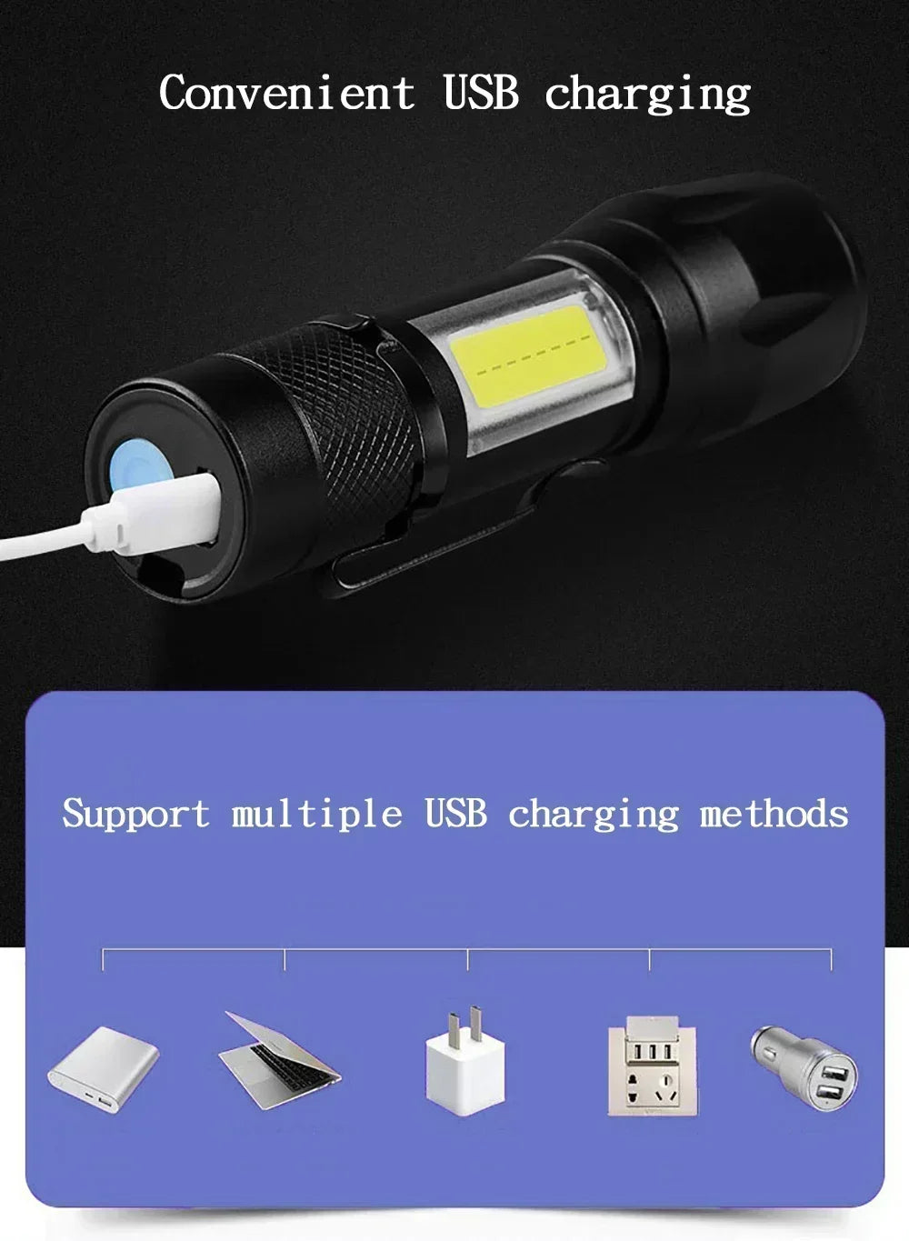 2000LM Ultra Bright P50 LED Flashlight Tactical EDC Emergency Spotlight Telescopic ZoomHandheld Torch w/ 14500/18650 Battery