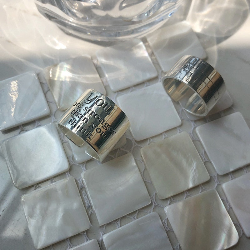 Real 925 Sterling Silver Personality Wide Letters Adjustable Retro Ring Fine Jewelry For Women Party Elegant Accessories
