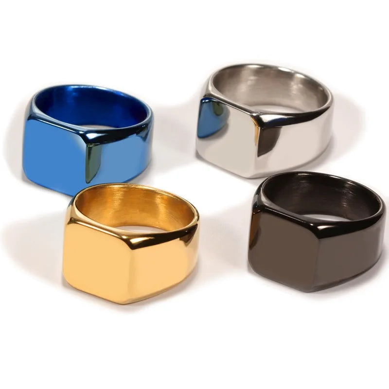 HNSP 14mm Square Stainless Steel Signet Ring - Jeglowstore