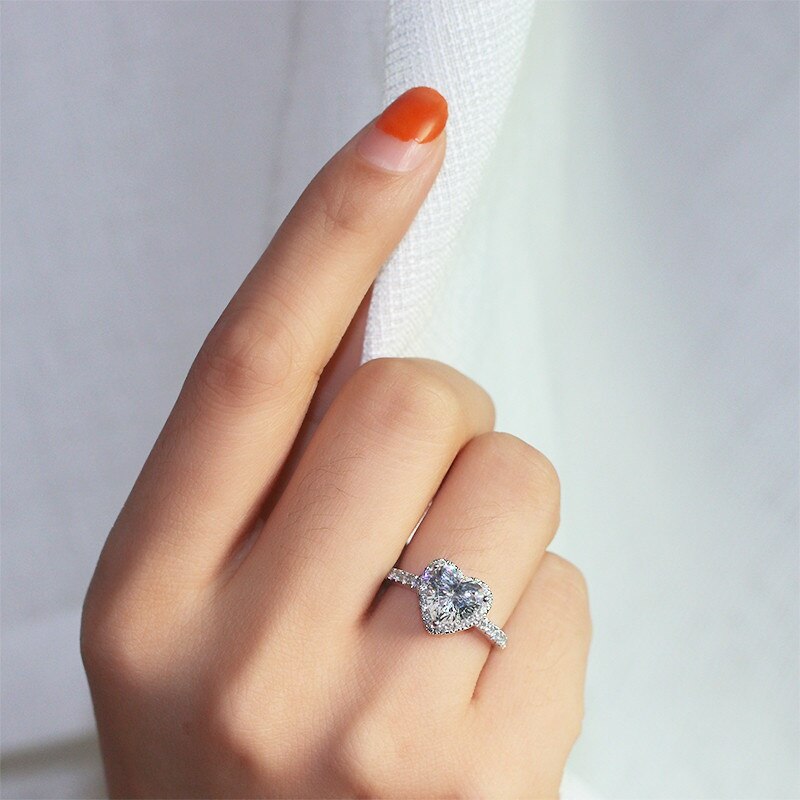 Luxury Silver Color Heart Ring for Women Exquisite Fashion Metal Inlaid White Zircon Stones Wedding Ring Engagement Jewelry - Jeglowstore