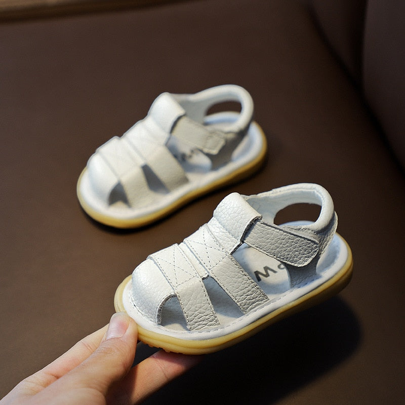 Baby Girls Boys Summer Sandals Infant Anti-collision Toddler Shoes Soft Bottom Genuine Leather Kids Children Beach Sandals