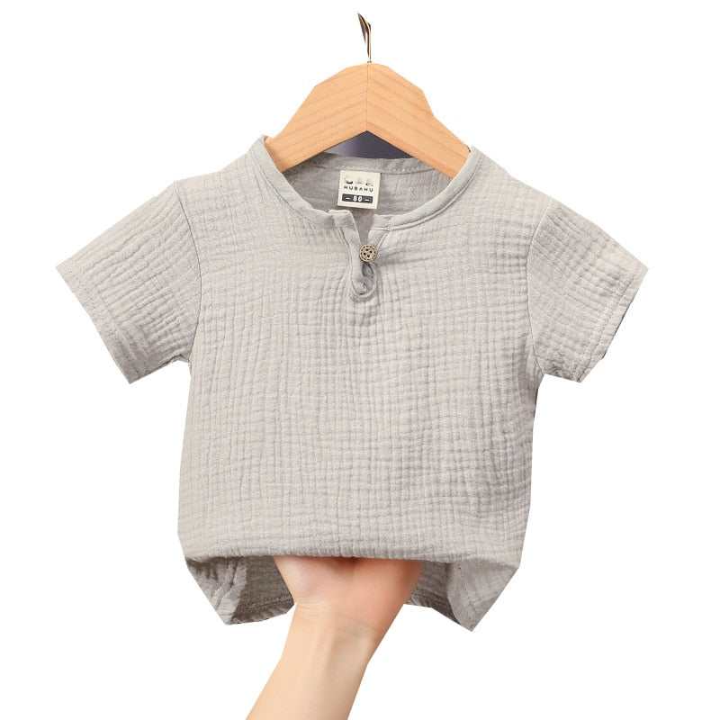 0-5Y Boys Girls Clothing Sets Summer Solid Cotton Linen T-shirts+Elasctic Shorts Kids Clothes Casual Clothing Sets for Children