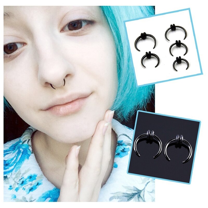1pc Surgical Steel OX Horn Vintage Nose Septum Ring Hoop Ear Clicker Horseshoe Ear Taper Piercing Earring Body Jewelry 16G & 14G