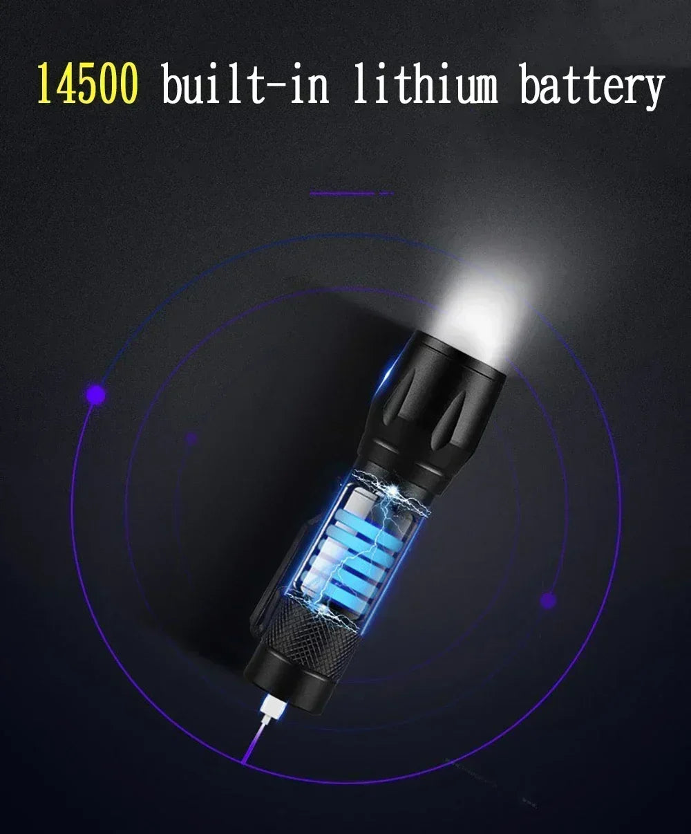 2000LM Ultra Bright P50 LED Flashlight Tactical EDC Emergency Spotlight Telescopic ZoomHandheld Torch w/ 14500/18650 Battery