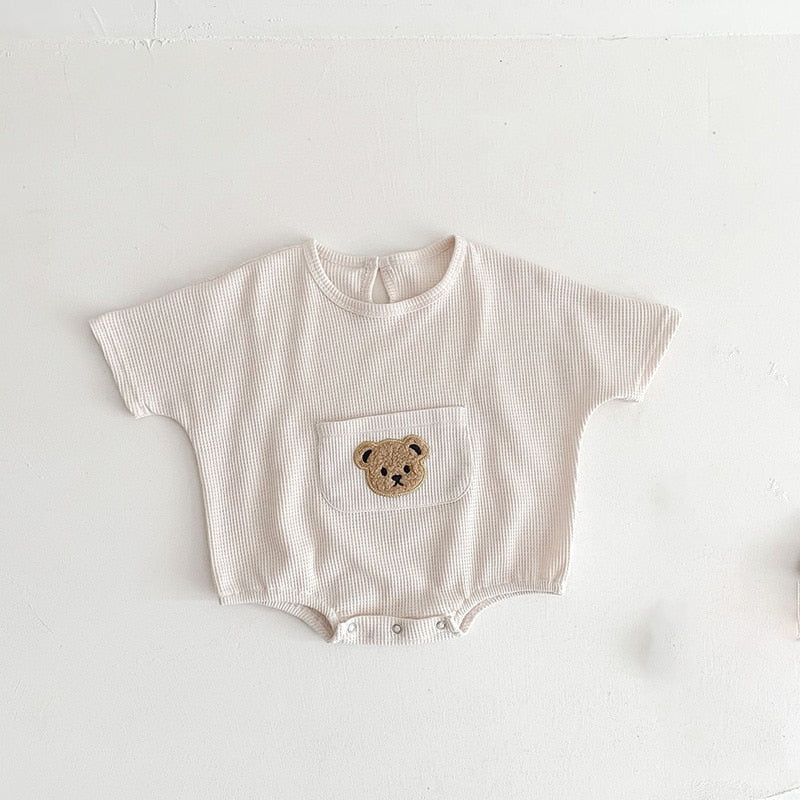 MILANCEL 2023 Summer Baby Clothing Set Waffle Bear Tee and Shorts 2 Pcs Suits Baby Girls Clothes Set