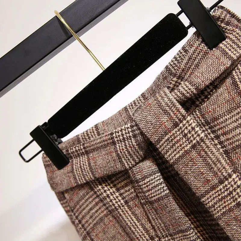 Plaid A-Line High Waist Midi Skirt