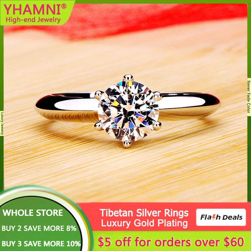 With Credentials Never Fade 18K White Gold Color Ring Round 2.0ct Zircon Diamant Wedding Band Accessories Women Classic Jewelry - Jeglowstore