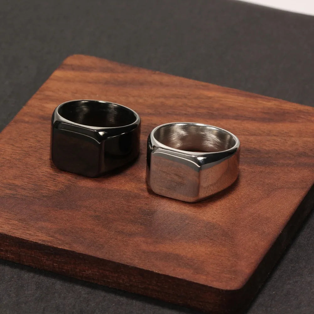 HNSP 14mm Square Stainless Steel Signet Ring - Jeglowstore