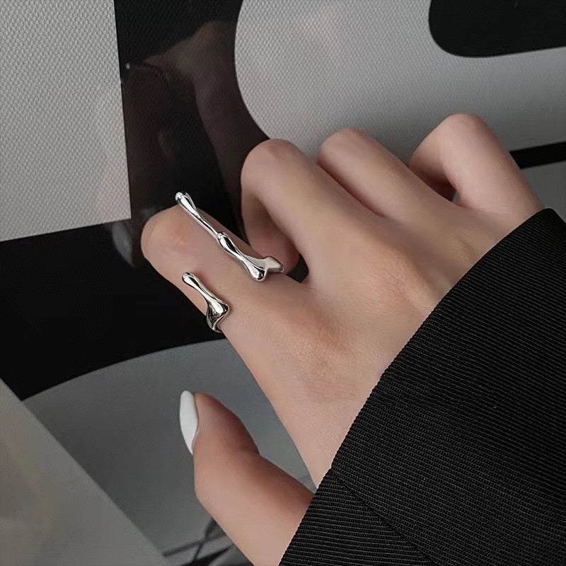 2023 New Arrival Irregular Hollow Silver Color Wide Ring Female Fashion Retro Unique Design Handmade Jewelry Gifts