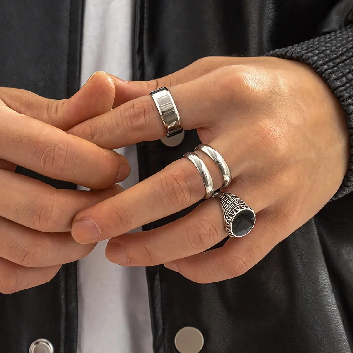 Retro Wide Stainless Steel Rings - Jeglowstore