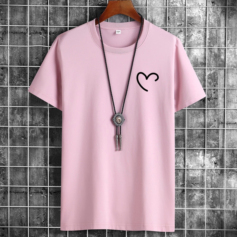 JFUNCY Oversize Summer Men's Cotton Tee Shirts Men Casual T-shirt Simple Love Heart Print Tshirt O-Neck Short Sleeve Man Tops