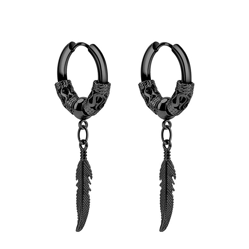2pc korean Fashion Cross feather Stud Earrings Punk Rock Style For Women men High Quality Stainless steel Hiphop Ear Jewelry