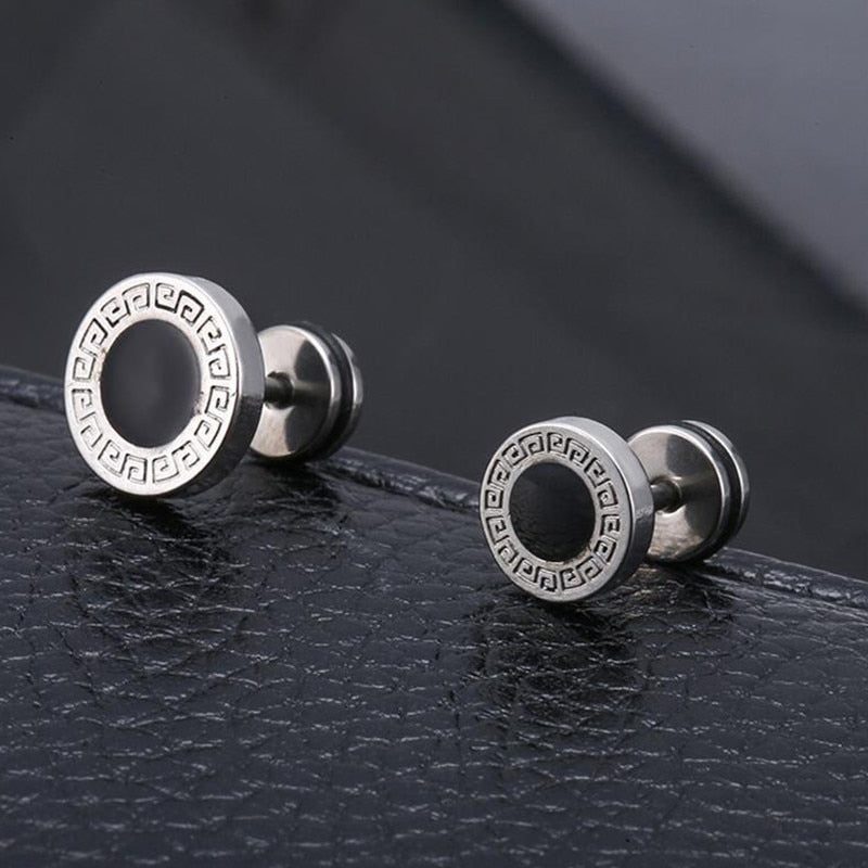 Design Stainless Steel Women's Studs Earrings For Men Ear Piericng Black Stone Gold Silver Color Face Stud Earring Jewelry