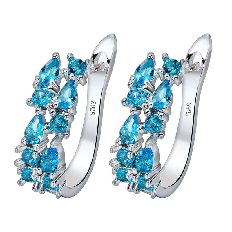 Wholesale 925 Slver Needle Luxury Sterling Silver Color Earrings Flash Colorful CZ Zircon Ear Studs Earrings Women Cheap Brincos