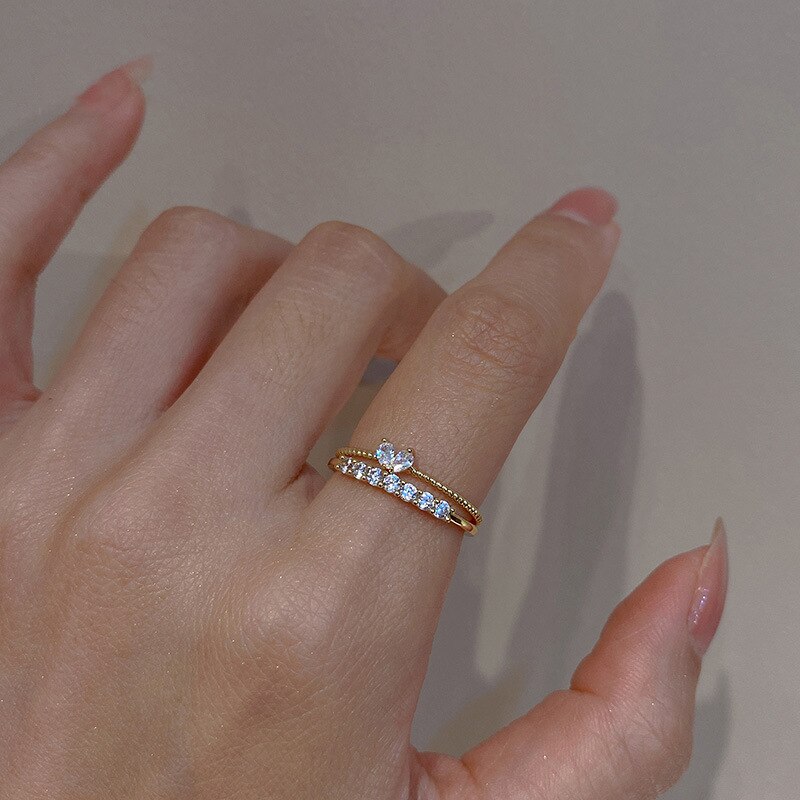 New Fashion Weave Crystal Heart Shaped Cute Wedding band Rings For Women Gold Color Engagement Female Party Ring Gift Jewerly