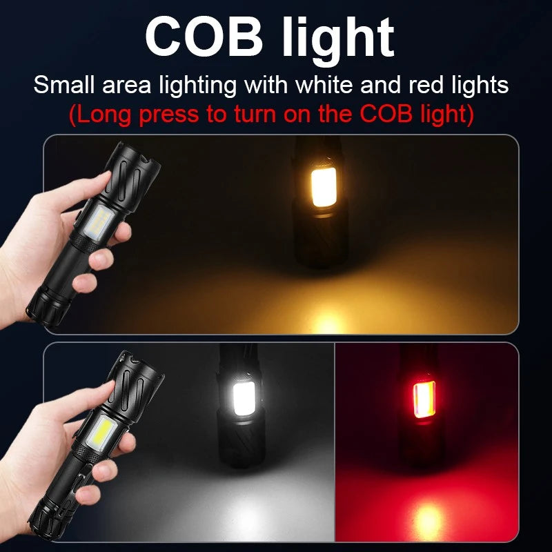 High Power Tactical Torch USB RechargeableLEDPowerful Flashlight with Magnet Tail Metal Clip for Outdoor Sports Camping Lantern - Jeglowstore