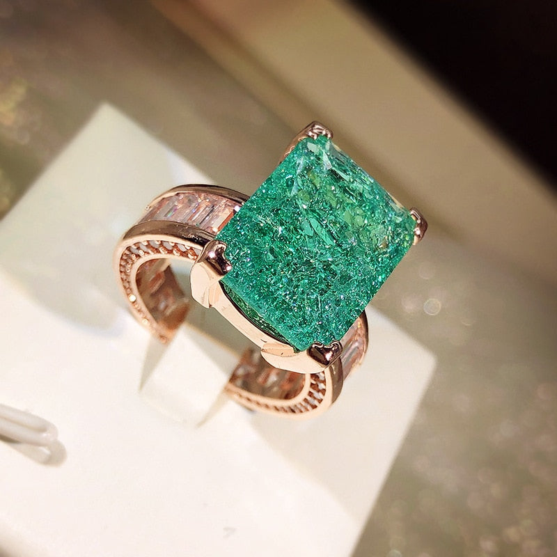 2022 NEW Fashion 18K Gold Emerald Paraiba Couples Ring For Women Full Diamond Zircon Engagement Valentine's Day Gift Jewelry