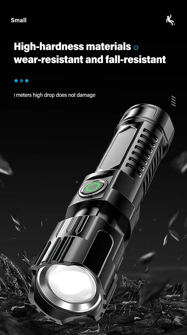 Super Bright LED Flashlight USB Rechargeable Flashlights with Tactical Zoom High Power Spotlight Outdoor Camping Fishing Torch