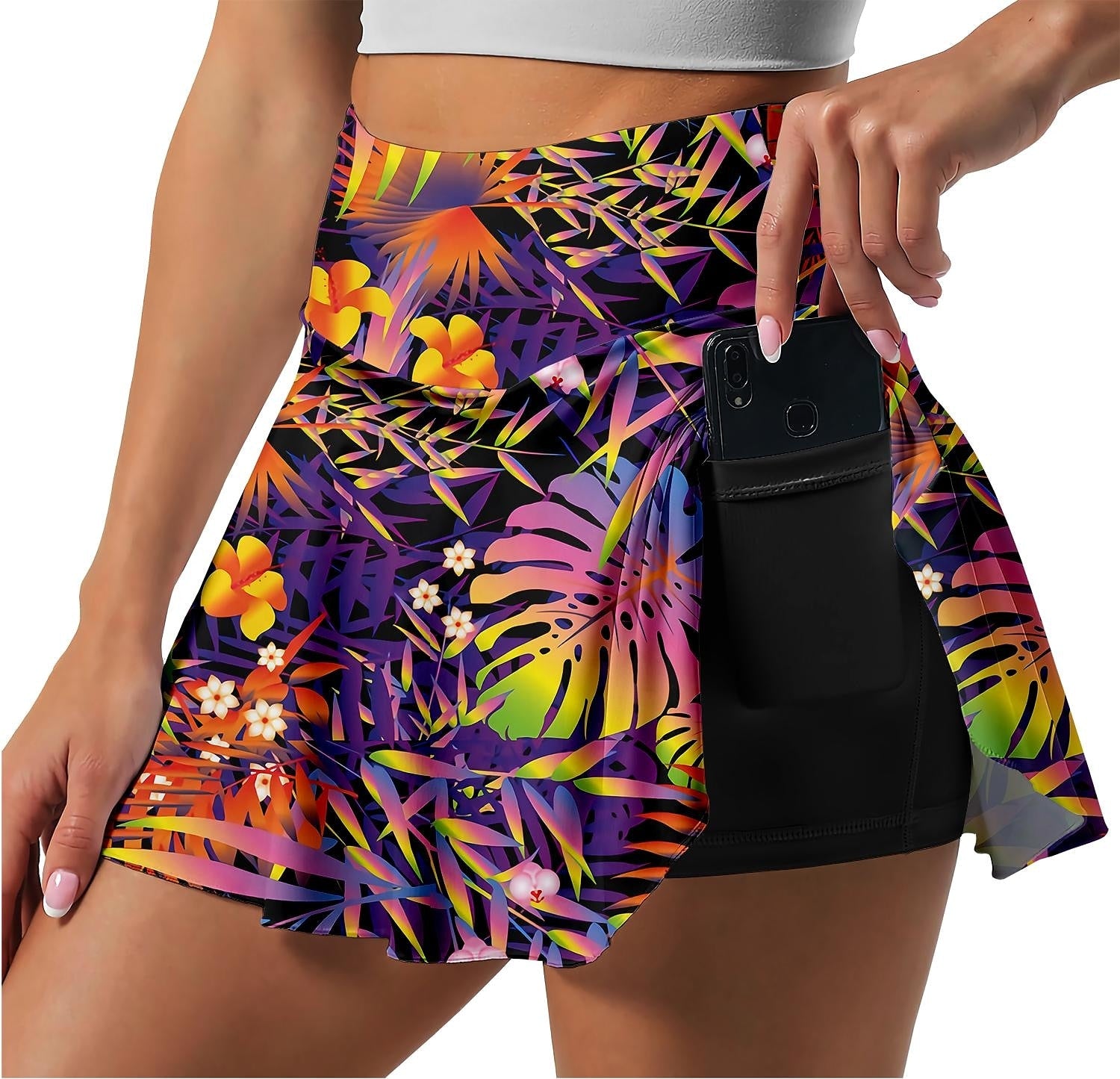 Women's High Waist Stretchy Yoga Skirt with 2 Pockets Tennis Pleated Skirts Anti-glare Golf Skirt Dancing Running Fitness