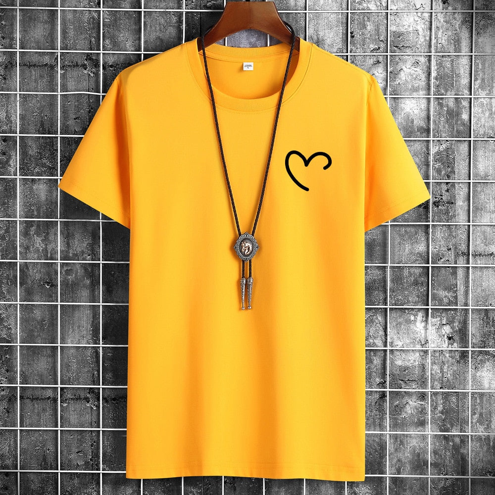 JFUNCY Oversize Summer Men's Cotton Tee Shirts Men Casual T-shirt Simple Love Heart Print Tshirt O-Neck Short Sleeve Man Tops